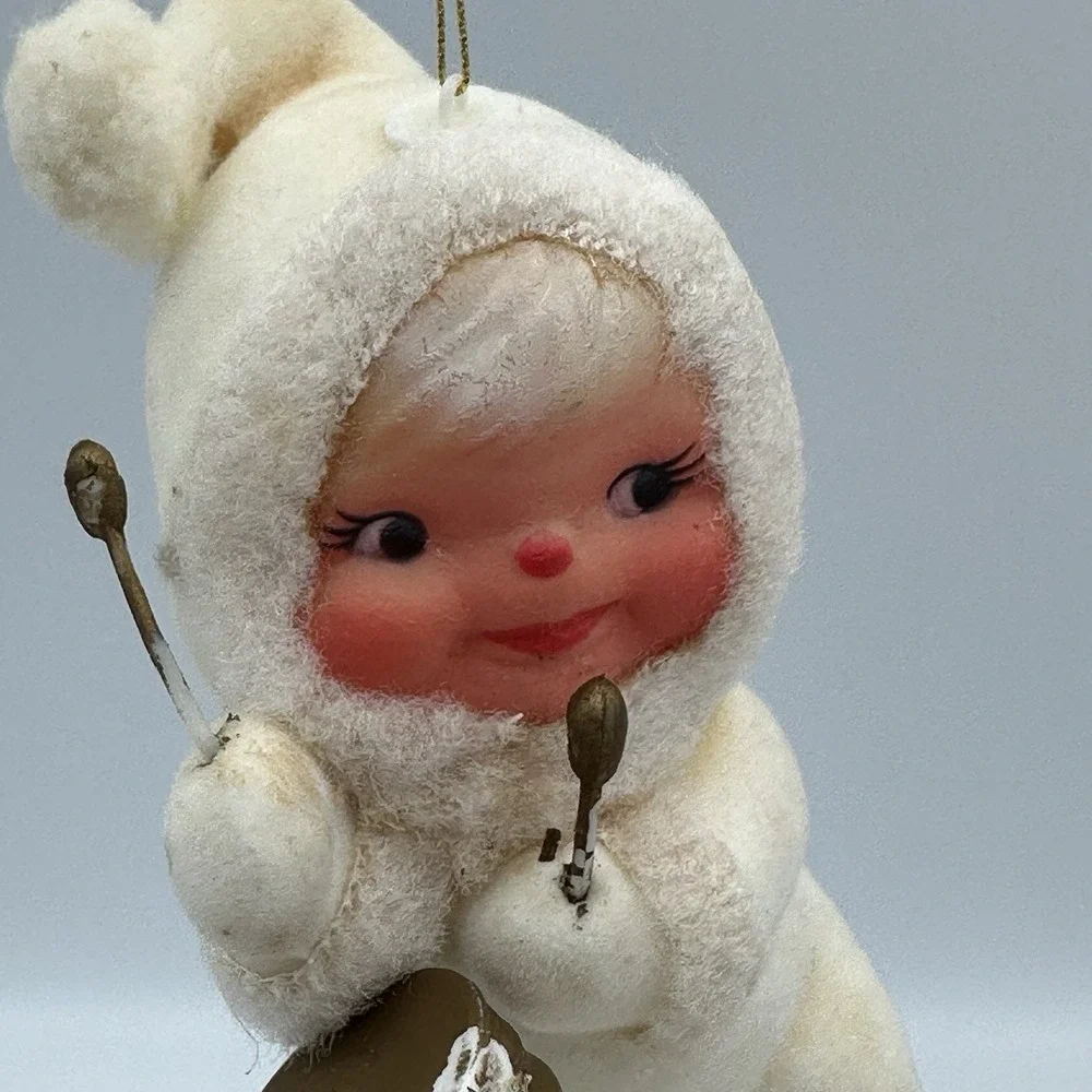 Vintage White Flocked Bare‎ Bottom Snow Angel Baby Kurt Adler Ornament Drummer